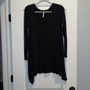 Black Long Sleeve Criss Cross neck front cotton dress